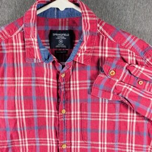 Linen Cotton Plaid LS Button Shirt Casual Springfield Custom Fit Preppy Grunge